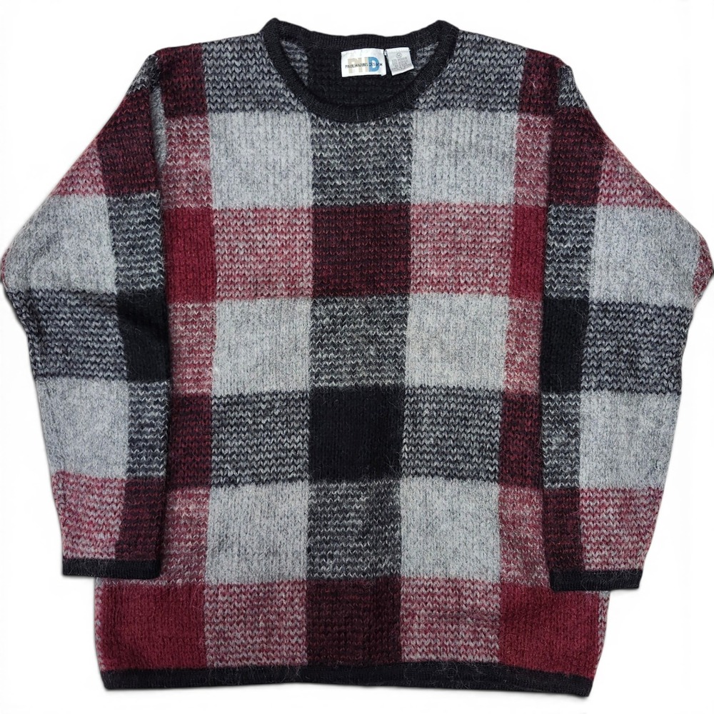 Vintage Mohair Plaid Sweater Shaggy Fuzzy Grunge Indie Sleaze Unisex Medium PHD